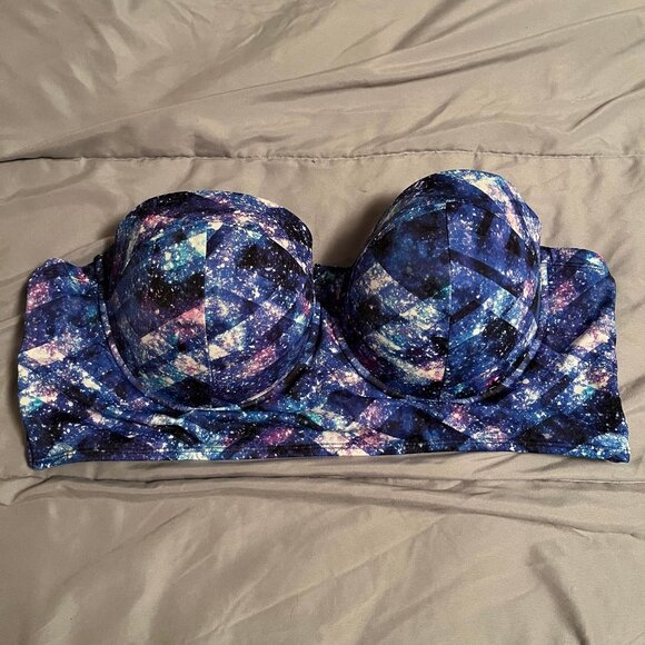 Torrid Size 3 Purple / Blue Galaxy Print Underwire Push Up Strapless Bikini Top - Picture 5 of 8